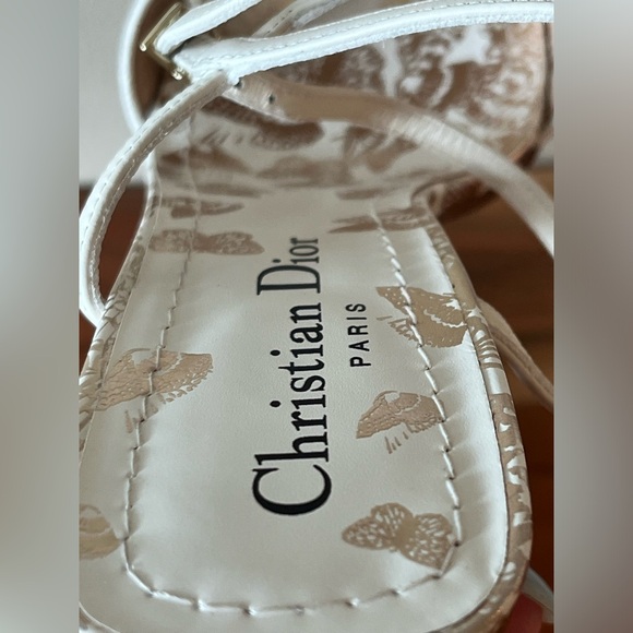 Dior Dway Heeled Sandal White and Gold-Tone Gradient Butterflies Sz 37/us7 - Picture 13 of 14